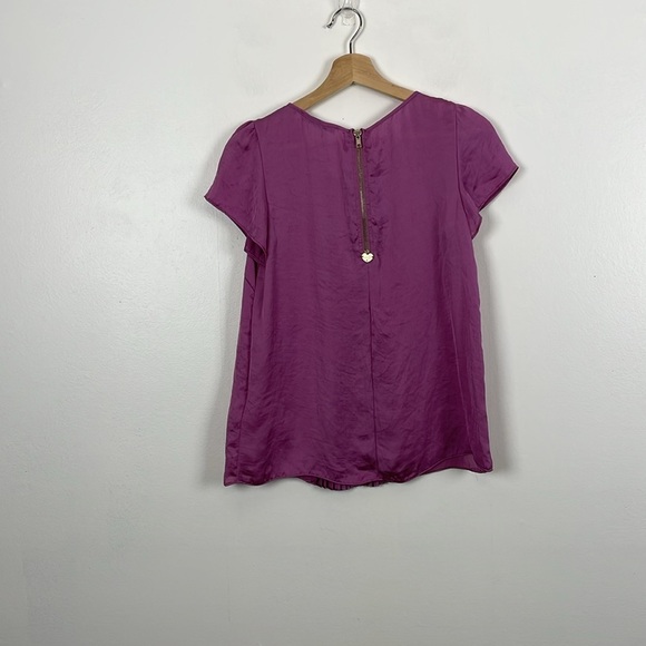 Lui Jo Jean Womens 40 Satin Feel Short Sleeve Pleated Front Zip Back Blouse - Picture 4 of 8